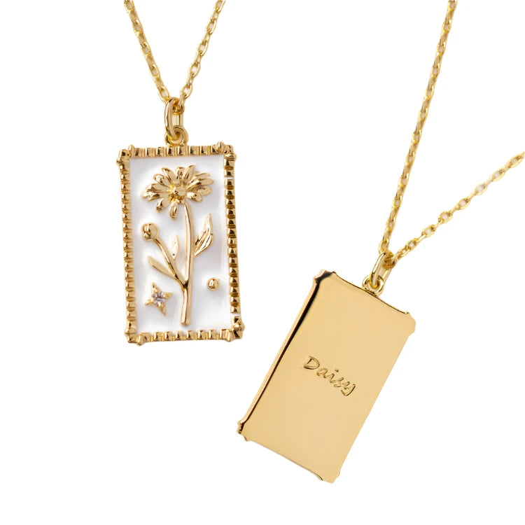 Enamel Birth Flower Pendant Necklace
