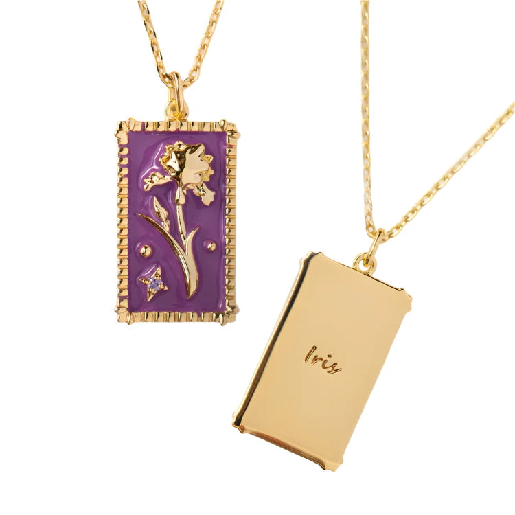 Enamel Birth Flower Pendant Necklace