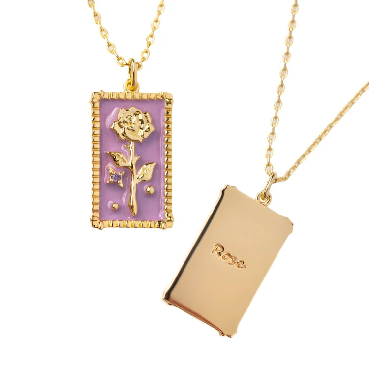 Enamel Birth Flower Pendant Necklace