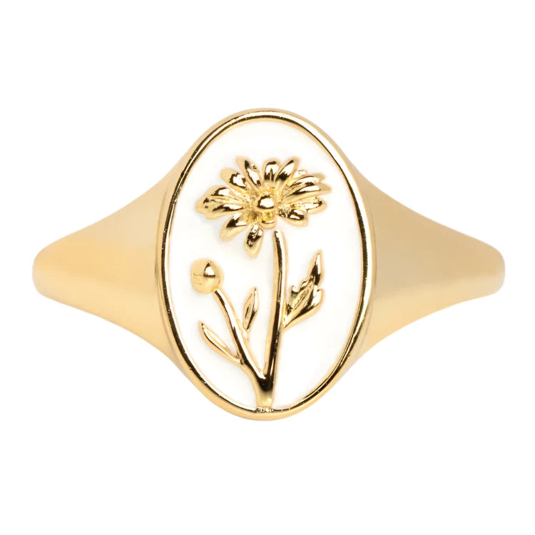 Enamel Birth Flower Signet Ring