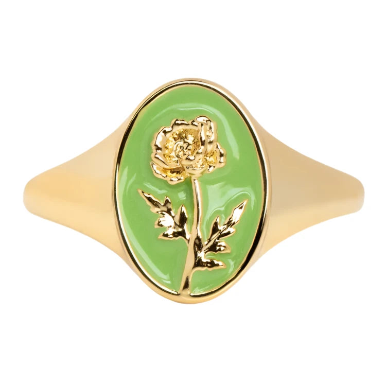 Enamel Birth Flower Signet Ring