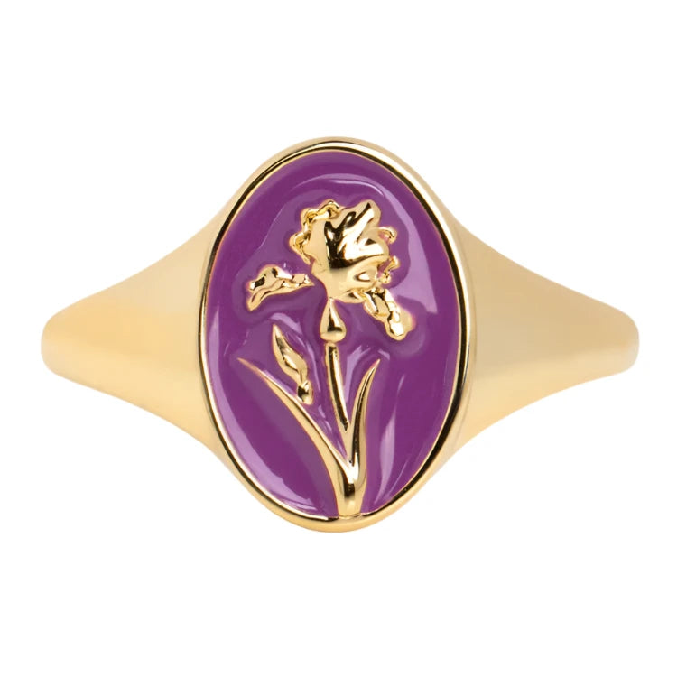 Enamel Birth Flower Signet Ring