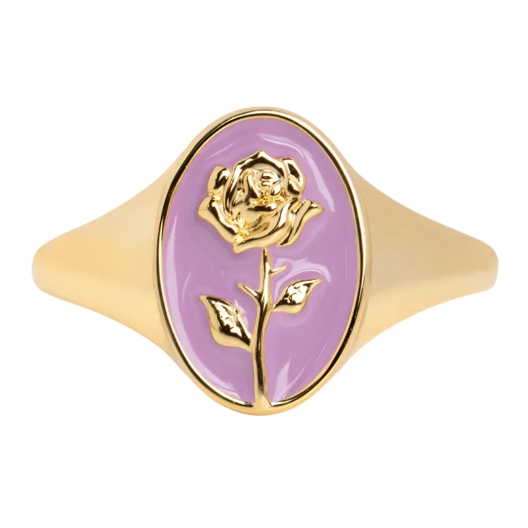 Enamel Birth Flower Signet Ring