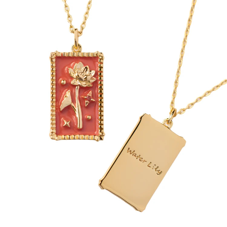 Enamel Birth Flower Pendant Necklace