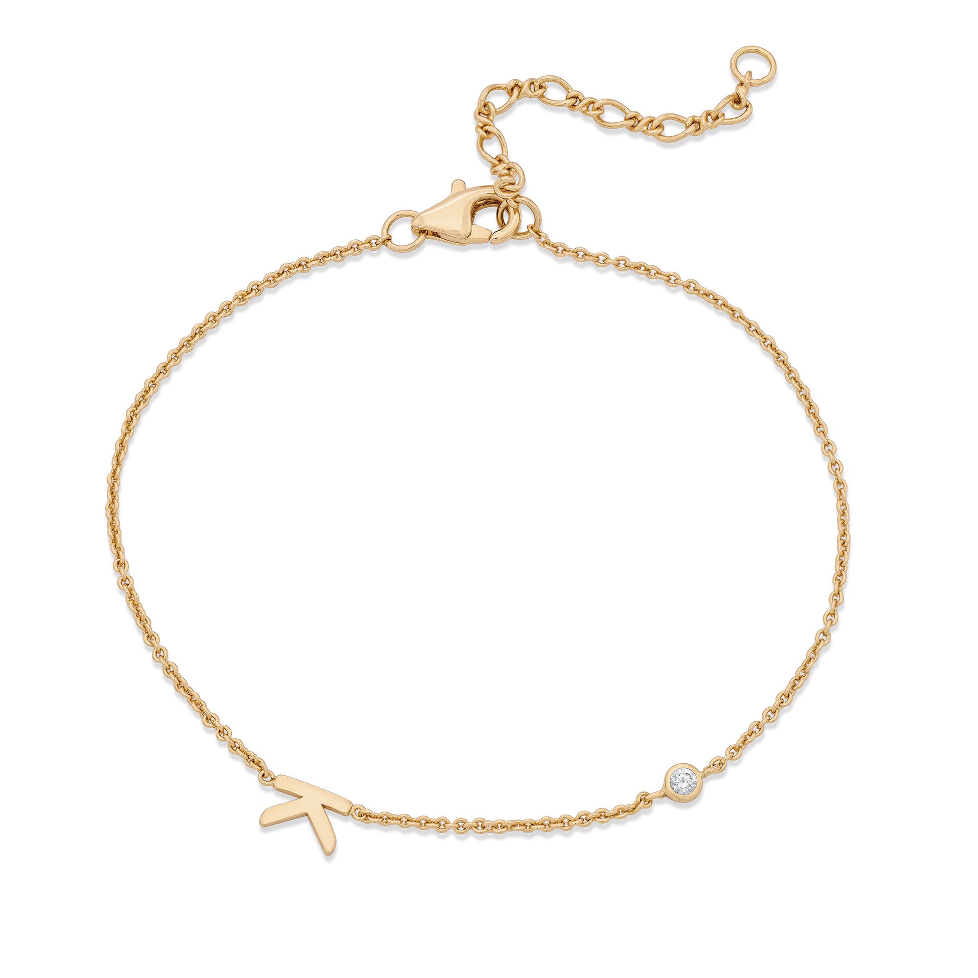 Sideways Initial Bracelet in 14k Gold Plating