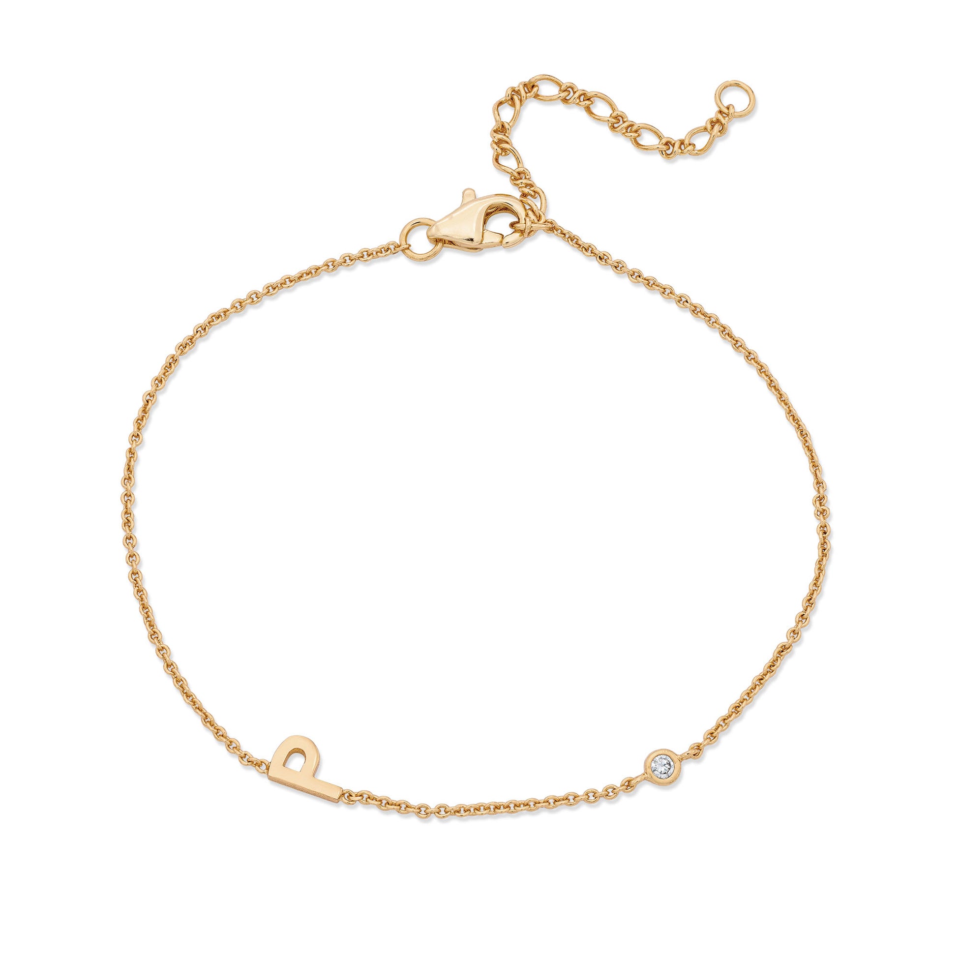 Sideways Initial Bracelet in 14k Gold Plating