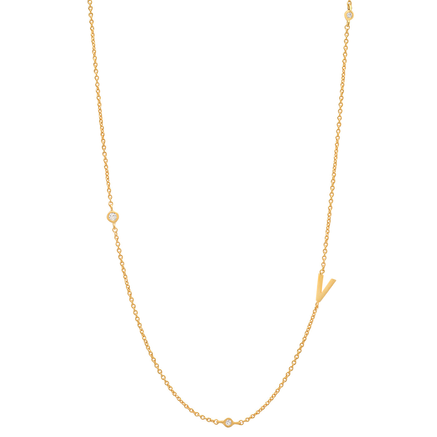 Sideways Initial Necklace in 14k Gold Plating