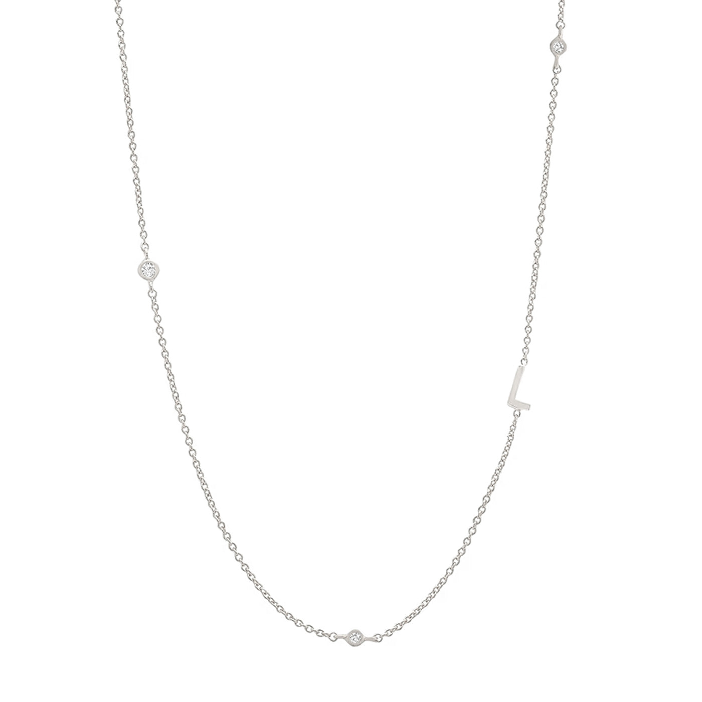 Sideways Initial Necklace in Silver Plating