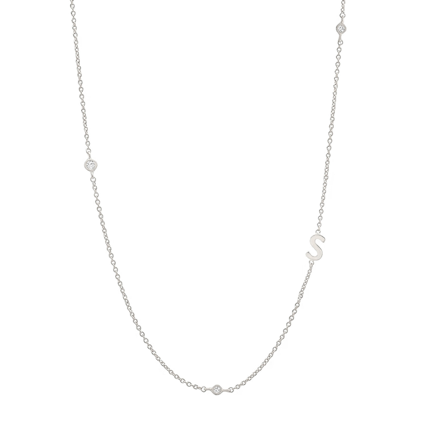 Sideways Initial Necklace in Silver Plating