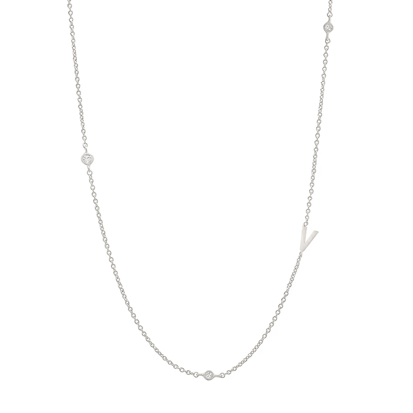 Sideways Initial Necklace in Silver Plating