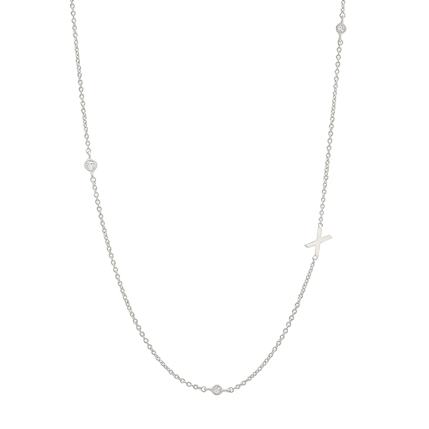 Sideways Initial Necklace in Silver Plating