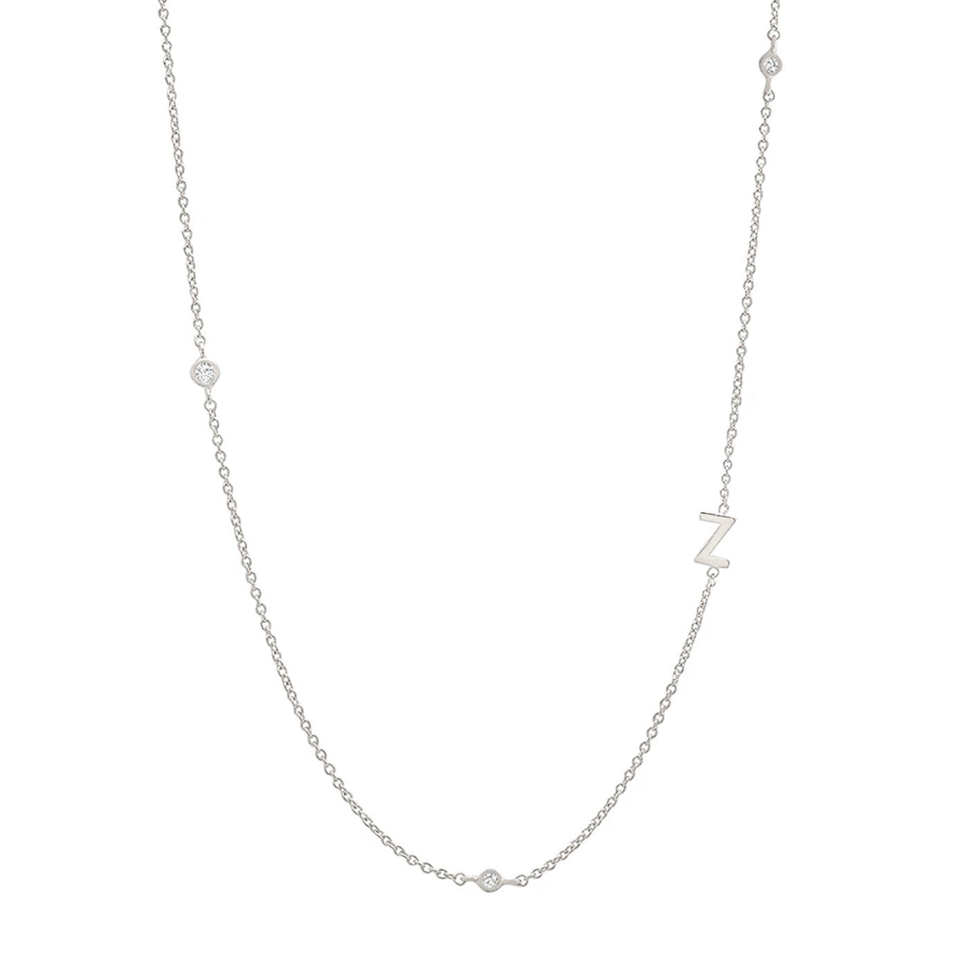 Sideways Initial Necklace in Silver Plating